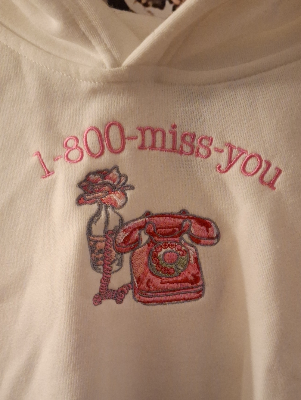 1-800-miss-you Pink Embroidered Kids Hoodie Top